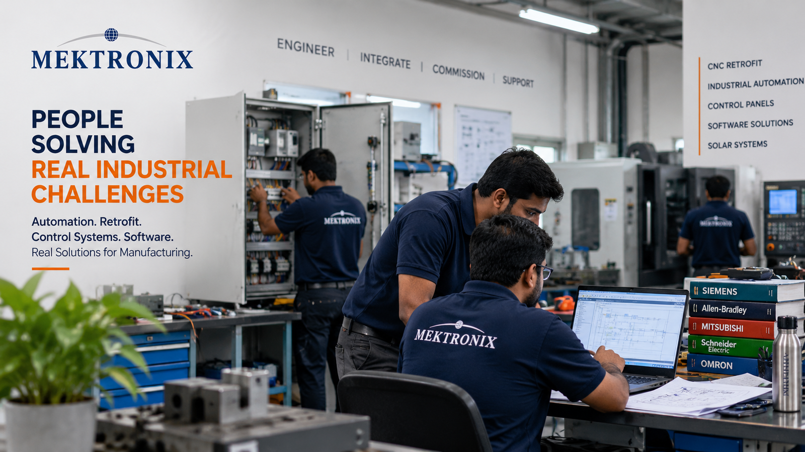 Mektronix engineers working on industrial automation and control systems