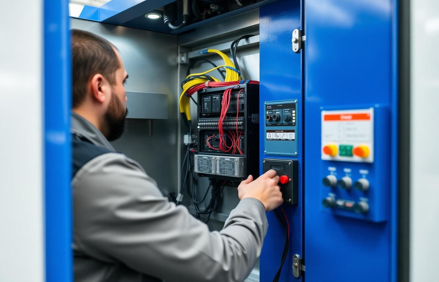 Engineer retrofitting a CNC machine with a modern control and drives