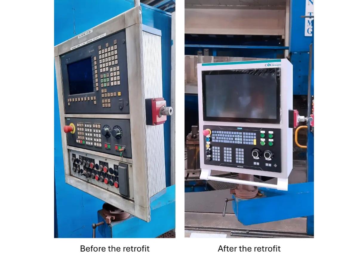 Before and after a CNC control retrofit on a machine